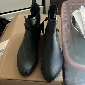 Matte black ankle rain boots